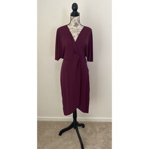 Vanity Room Plum Purple Tulip Hem Midi Dress V-Neck Short Sleeve Women's Small